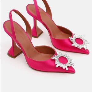 Amina Muaddi Pink Satin Begum